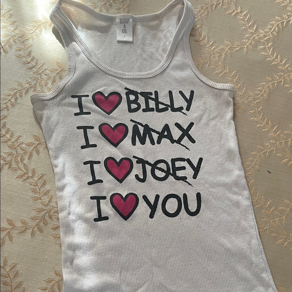 White Tank Top with Pink and Black Print “ I love you “
